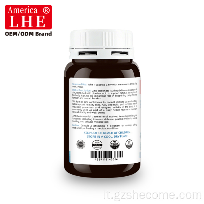 Supporto immunitario in capsule di zinco picolinato Shecome